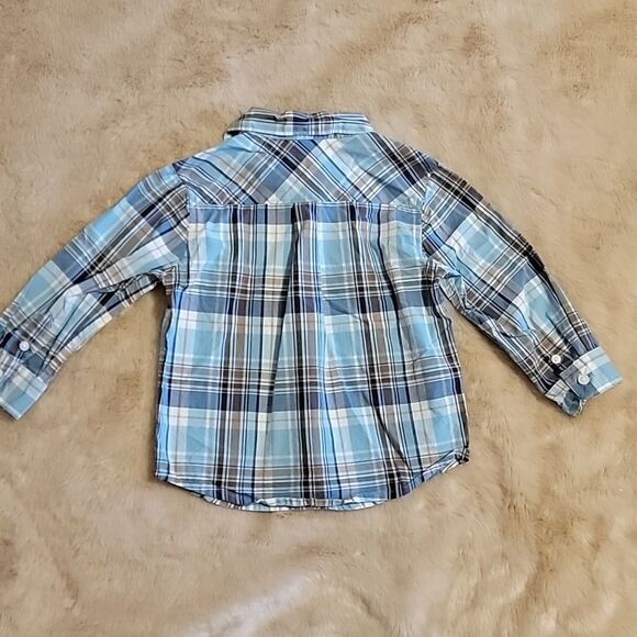JANIE AND JACK LIGHT BLUE AND TAN PLAID DRESS SHIRT, SIZE 18-24 MONTHS - Picture 5 of 5